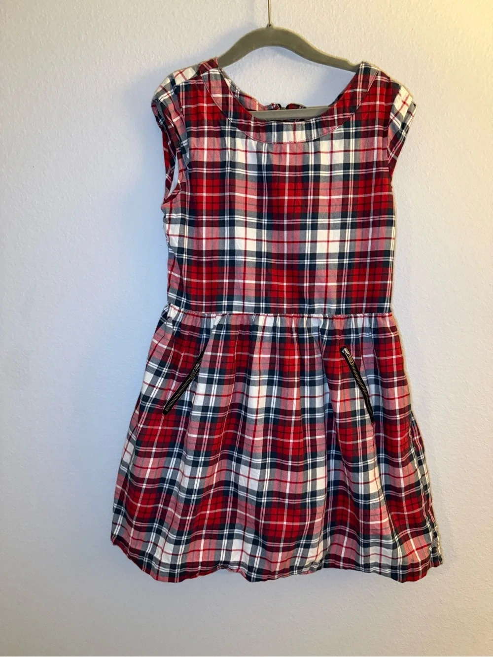 GAP Red White and Navy Plaid Sleeveless Cotton Dress
